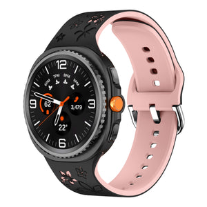 Samsung Galaxy Watch 8 - 44mm Silikonarmband mit Blumenmuster (Schwarz/Rosa)