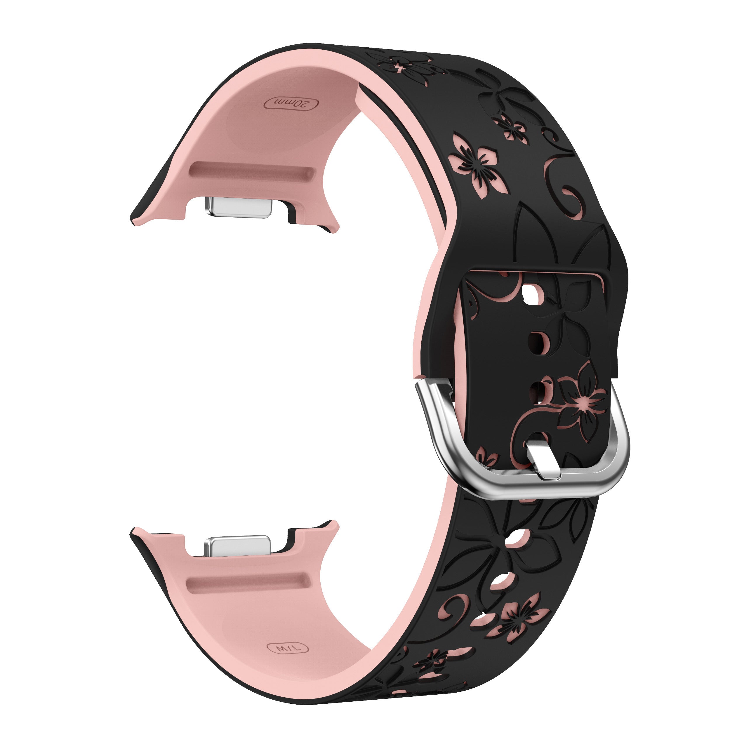 Samsung Galaxy Watch 8 - 40mm Silikonarmband mit Blumenmuster (Schwarz/Rosa)