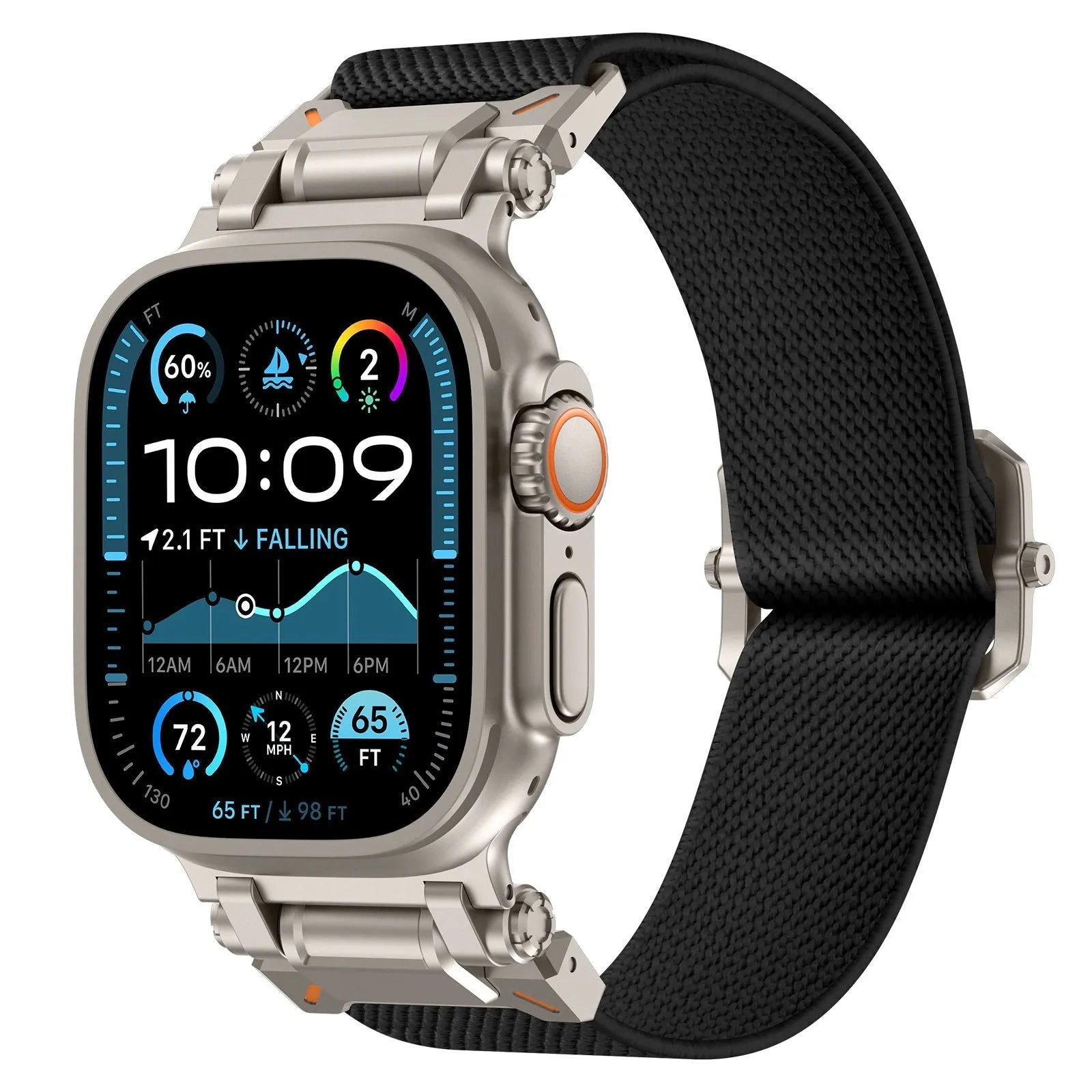 Apple Watch 'Explorer' Polyester Armband (Schwarz mit Titan)