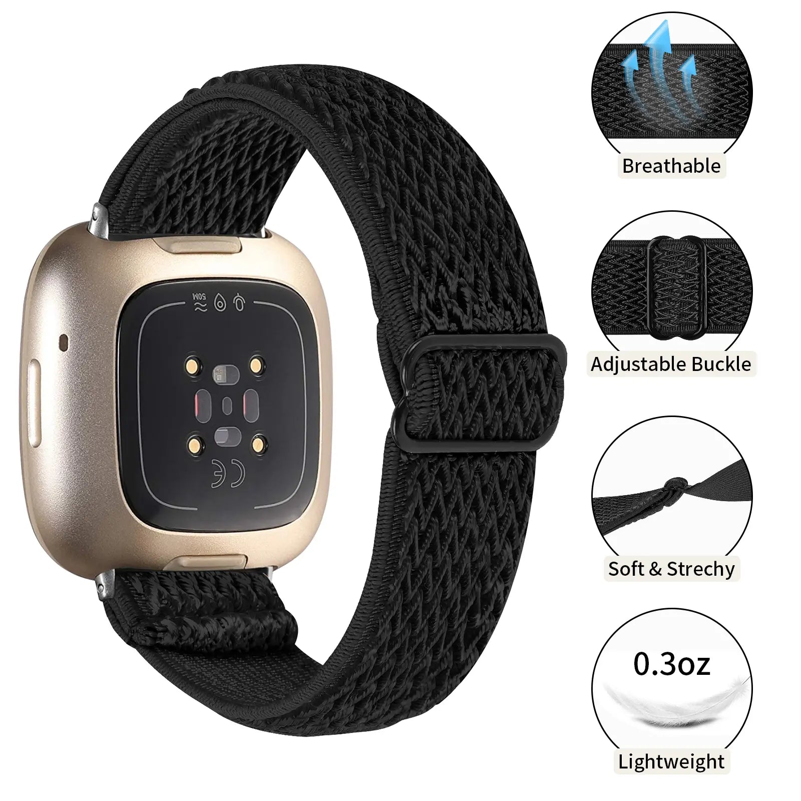 Fitbit Versa 3 Elastic Strap (Black)
