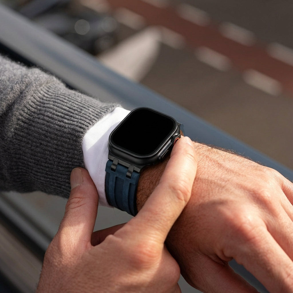 Apple Watch Solid Leather Strap (Dark Blue)