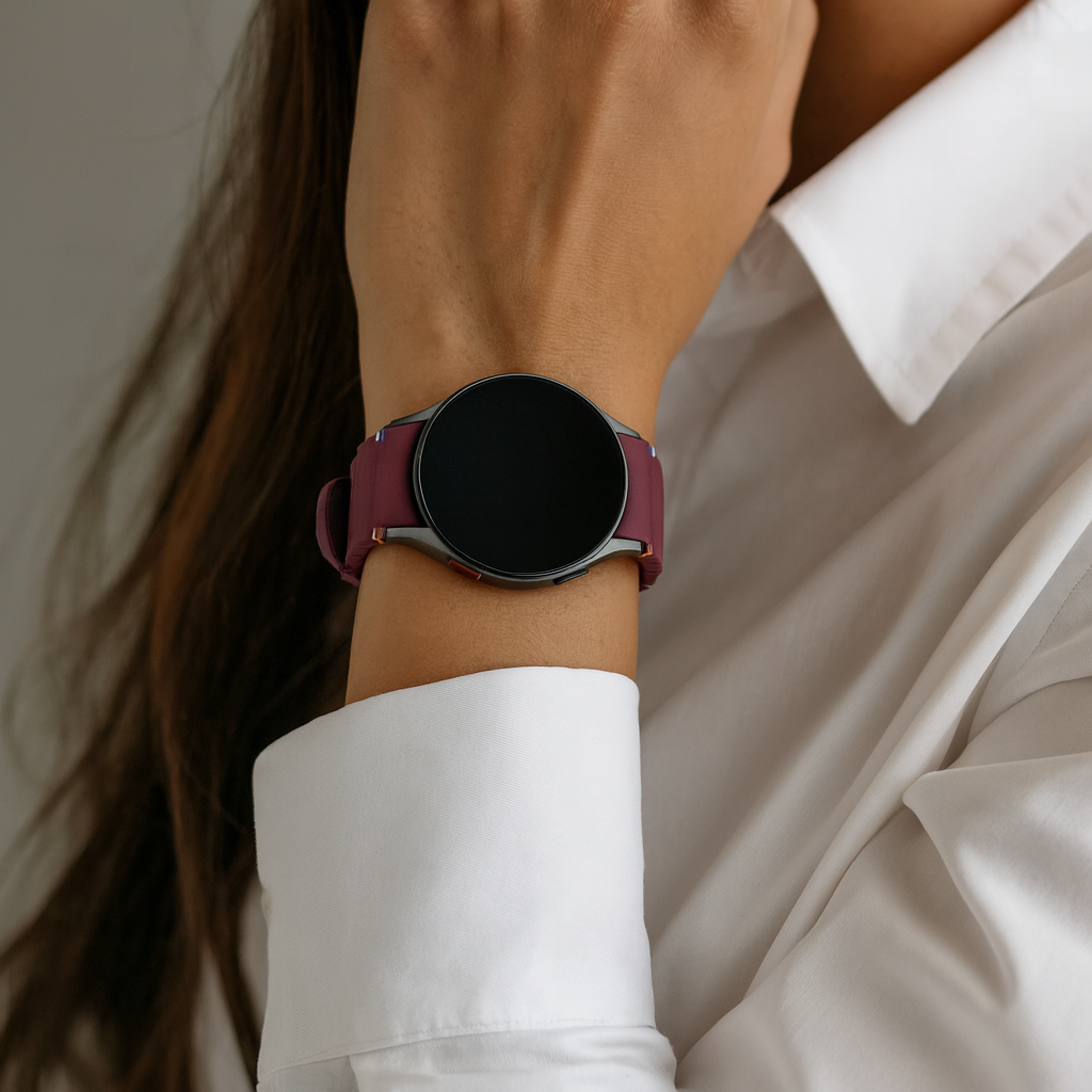 Samsung Galaxy Watch 4 44 mm mit wellenförmigem Armband (Weinrot)