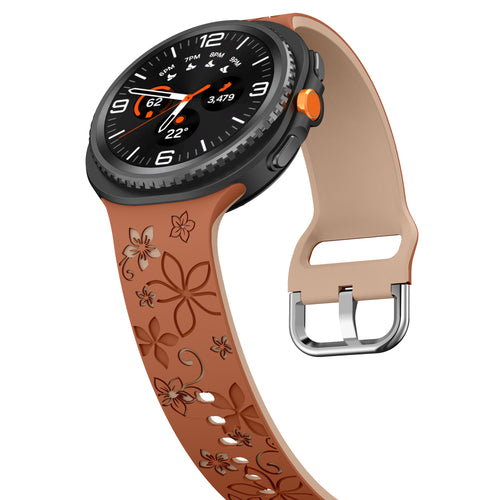 Samsung Galaxy Watch 8 Classic Silikonarmband mit Blumenmuster (Braun/Beige)