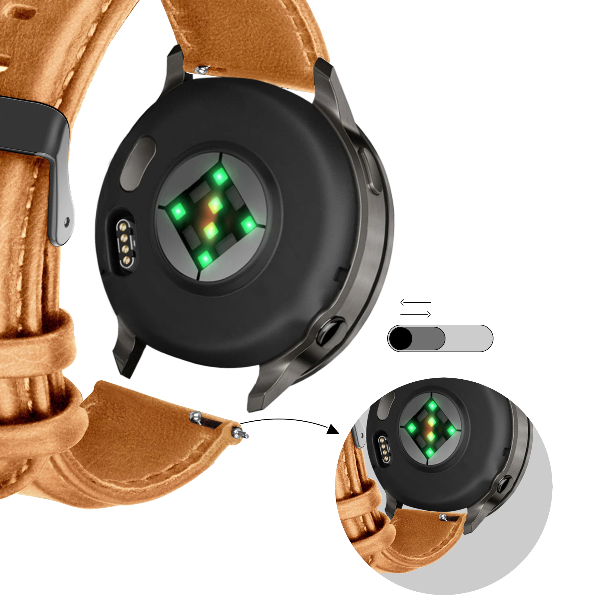 Bandz Garmin Forerunner 245 Lederarmband 'Classic' (Braun)