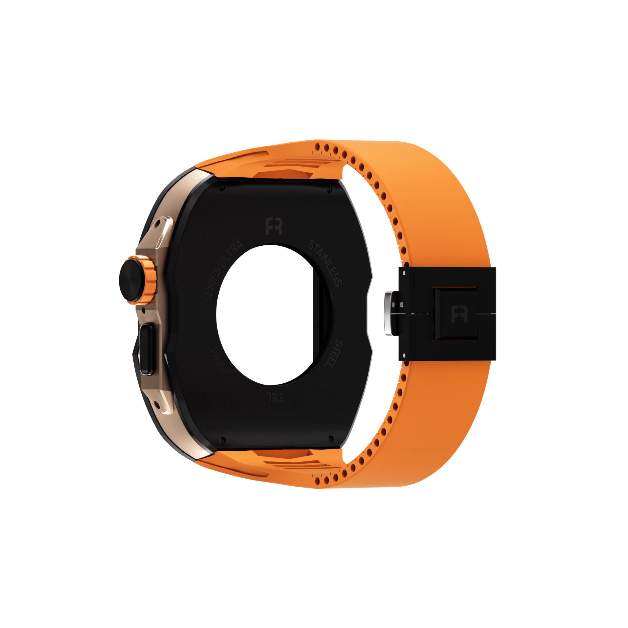 Reqior Apple Watch Ultra Hülle mit integriertem Gummi-Armband (Schwarz/Orange)