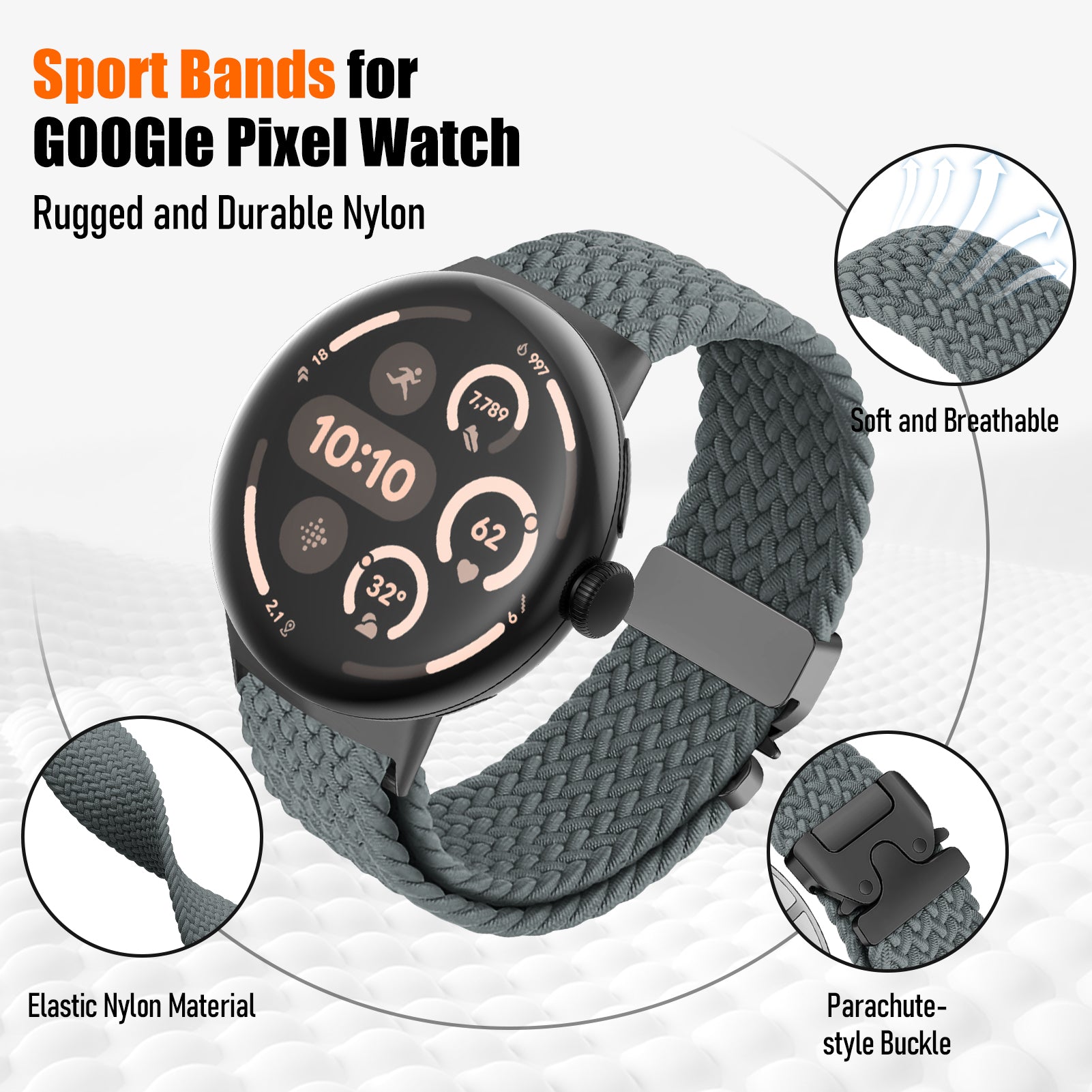 Google Pixel Watch 4 - 45mm Geflochtenes Armband mit P-Schnalle (Grau)