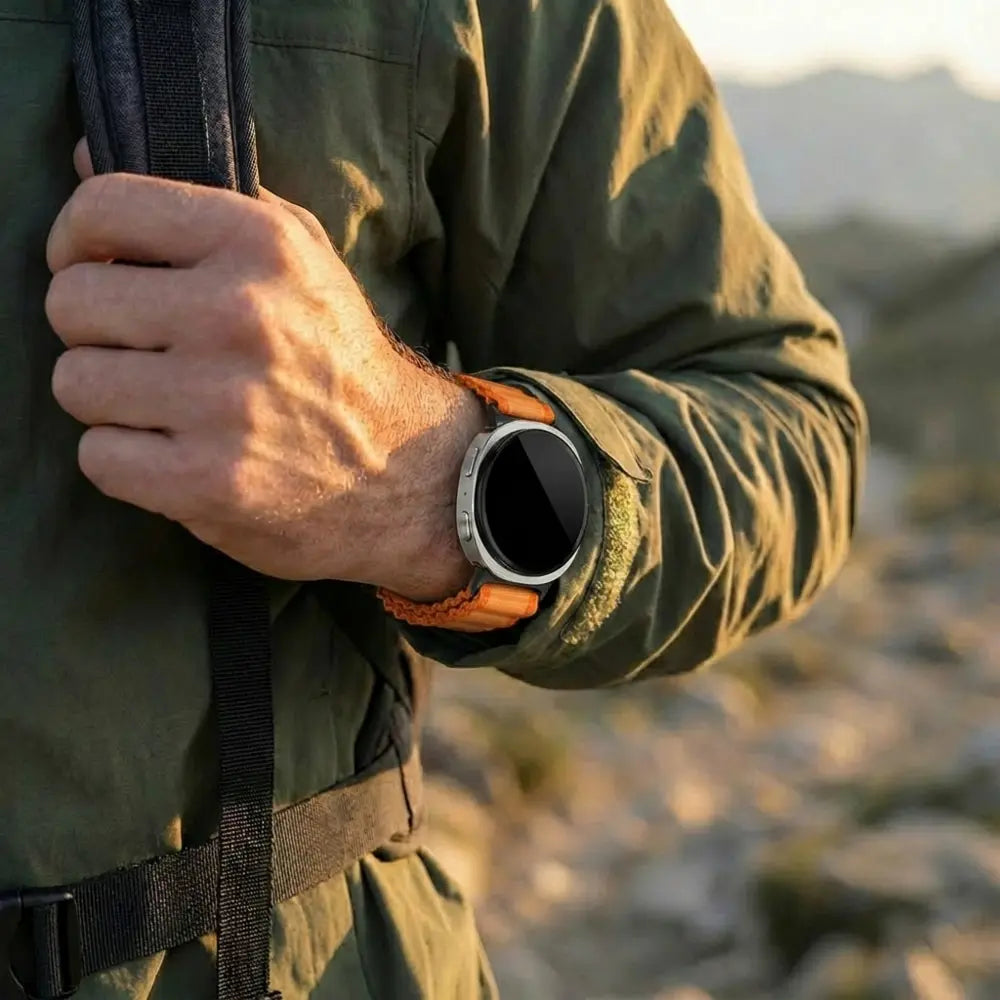 Samsung Galaxy Watch 8 Classic Outdoor Nylon Strap with P-Buckle (Orange/Black)