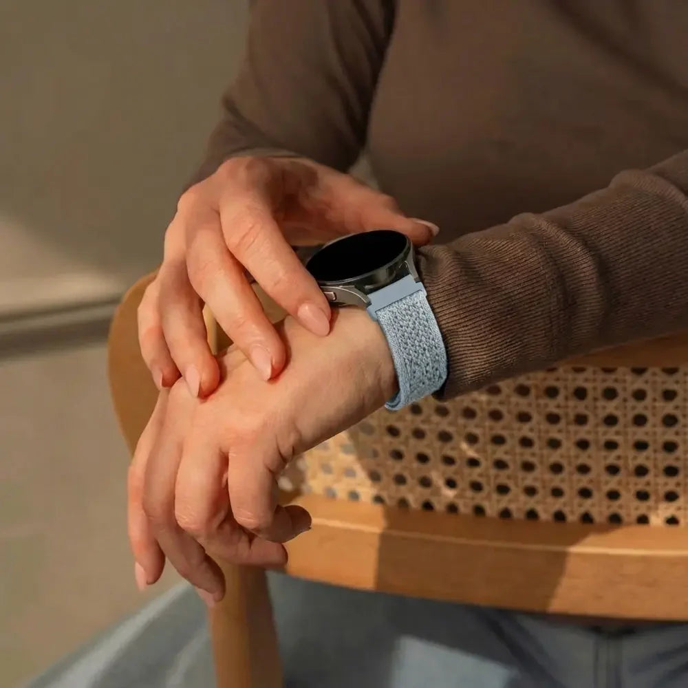 Bandz Amazfit Active 3 Premium Vintage Nylonarmband (Hellblau)