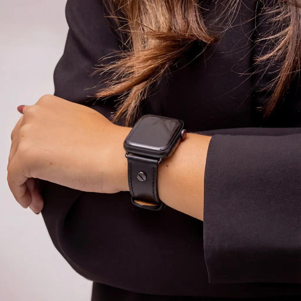 Apple Watch geschroefde leren bandje (zwart)