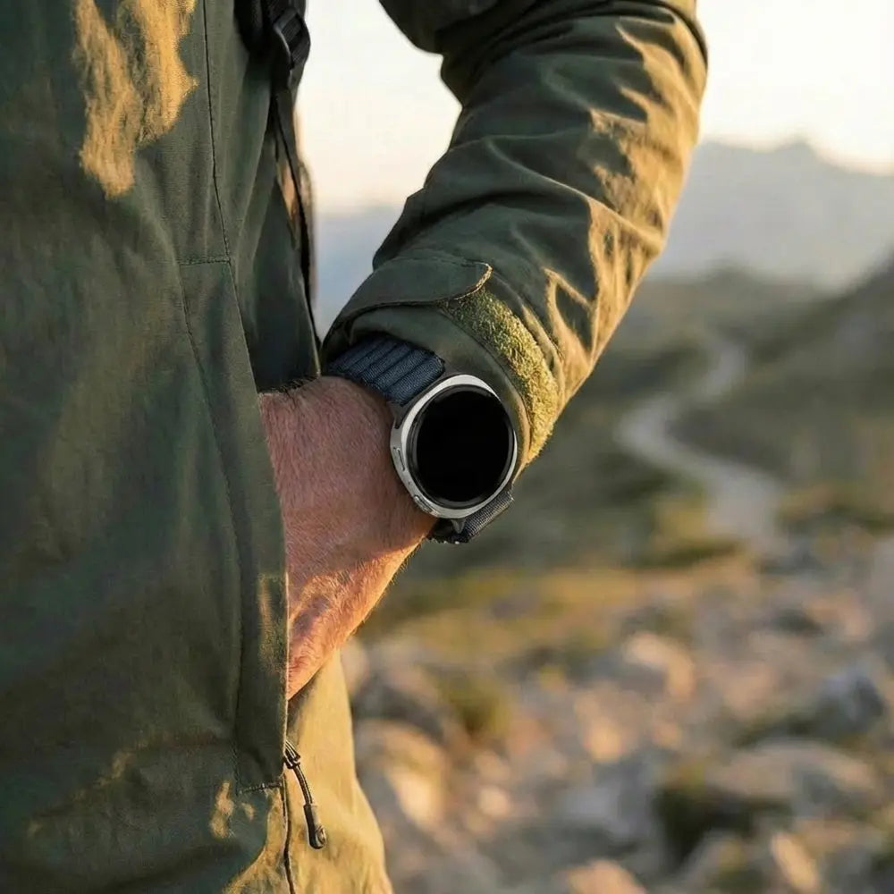 Samsung Galaxy Watch 8 Classic Outdoor Nylon Strap with P-Buckle (Black with Black)