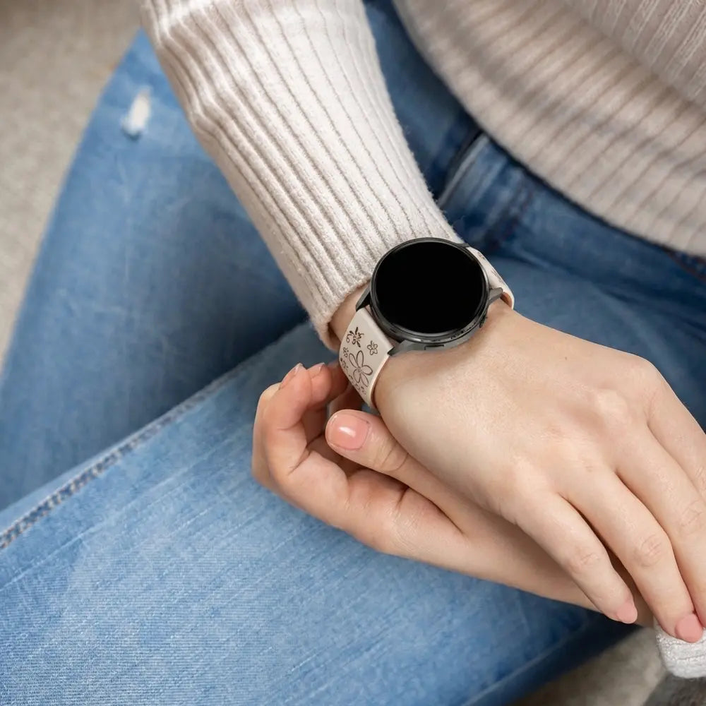 Bandz Garmin Vivomove Sport Silikonarmband 'Flowers' (Polarstern/Braun)