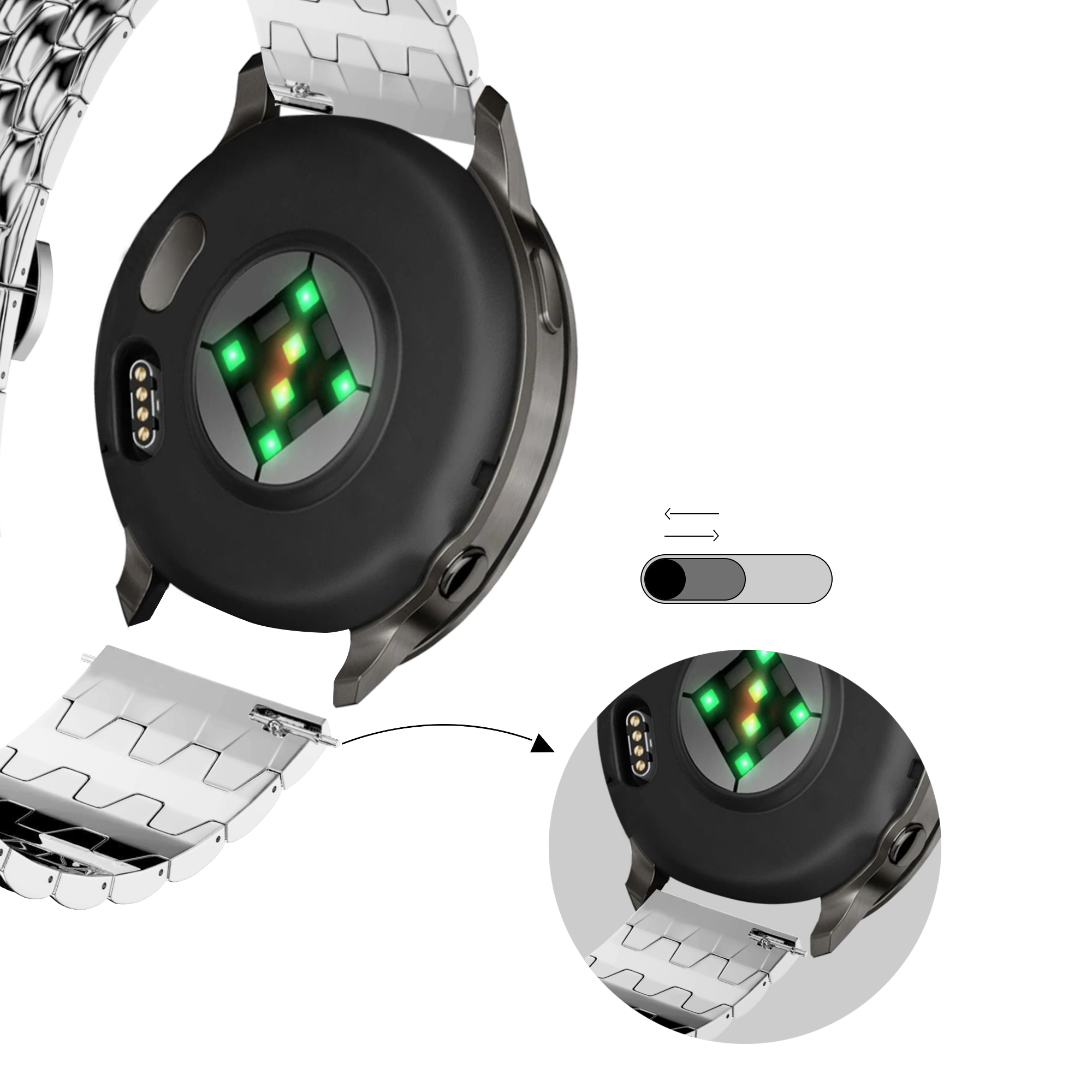 Bandz Garmin Bounce 2 Stahlarmband 'Dragon' (Silber)