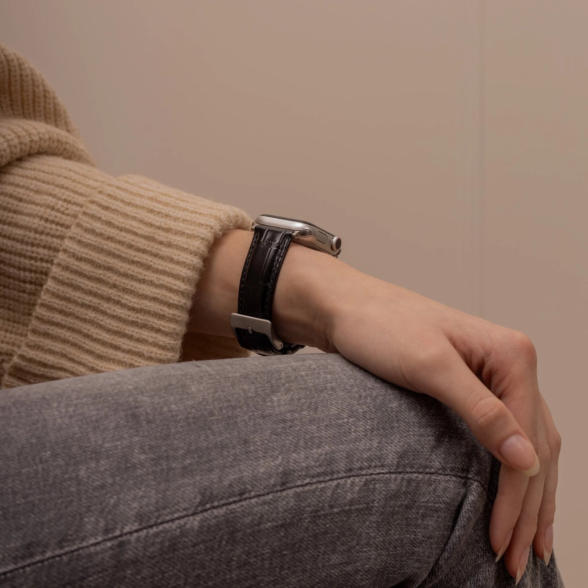 Apple Watch Ultra Lederarmband mit Krokoprägung (Schwarz)