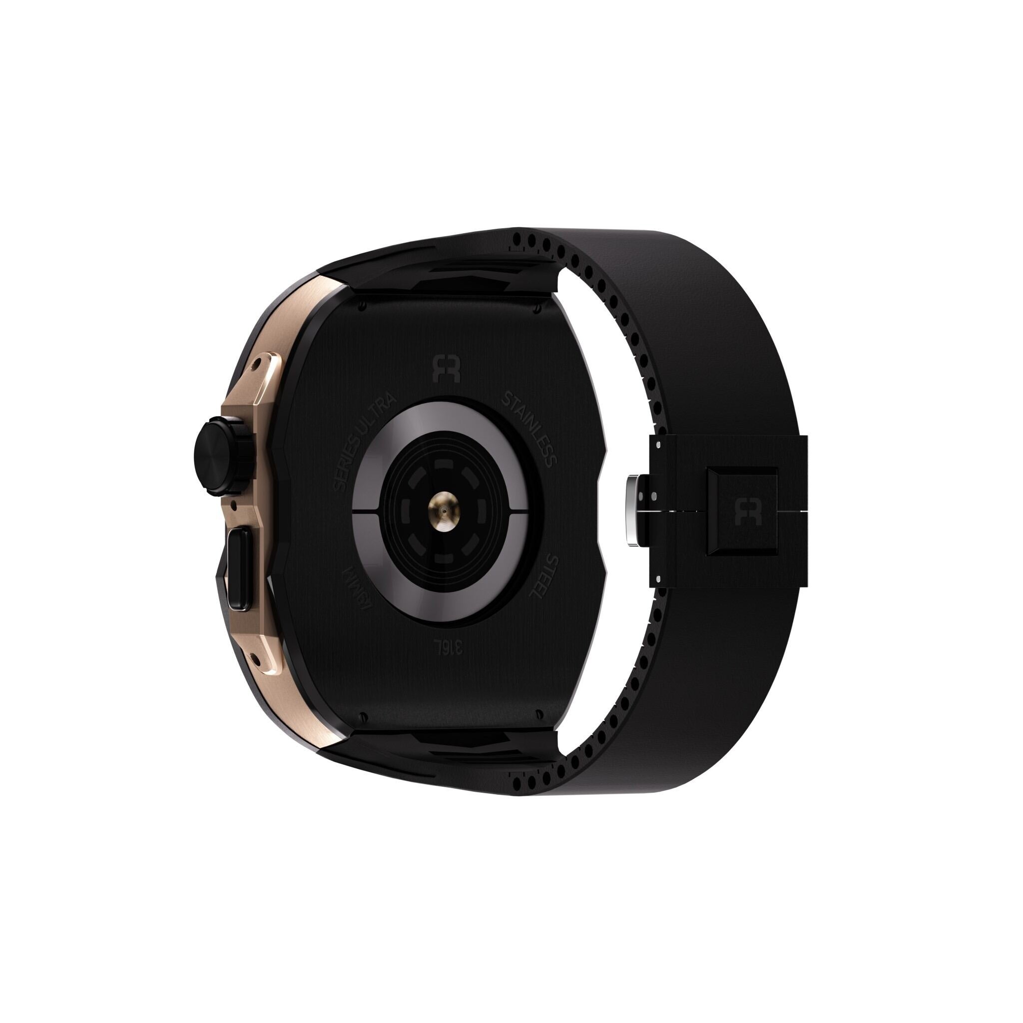 Reqior Apple Watch Ultra Hülle mit integriertem Gummi-Armband (Schwarz/Roségold)