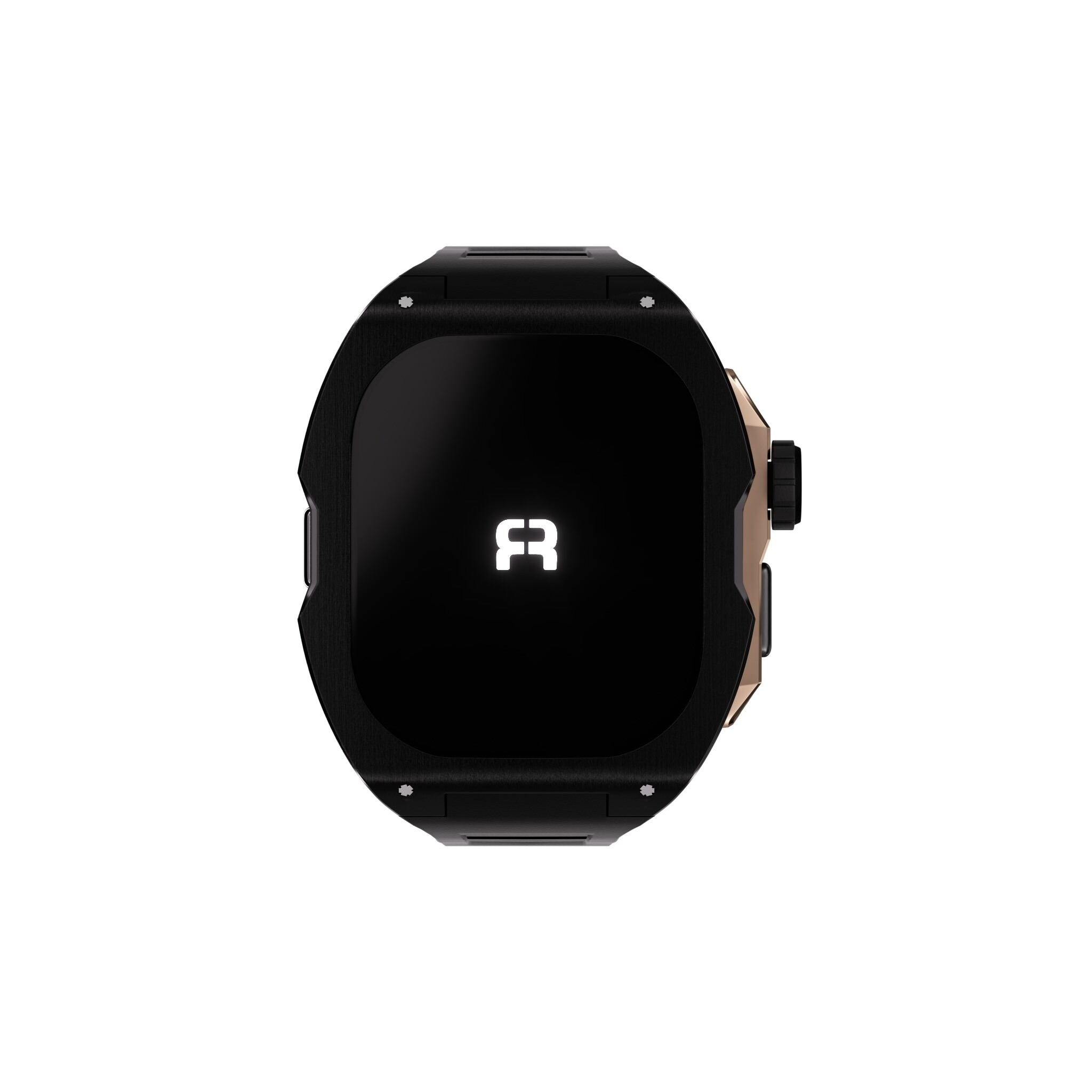 Reqior Apple Watch Ultra Hülle mit integriertem Gummi-Armband (Schwarz/Roségold)