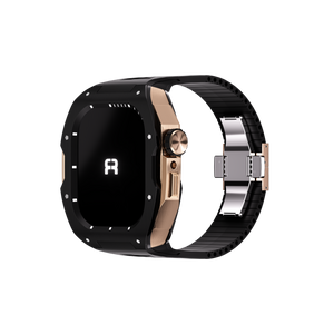 Reqior Apple Watch 45mm Hülle mit integriertem Gummi-Armband (Schwarz/Roségold)