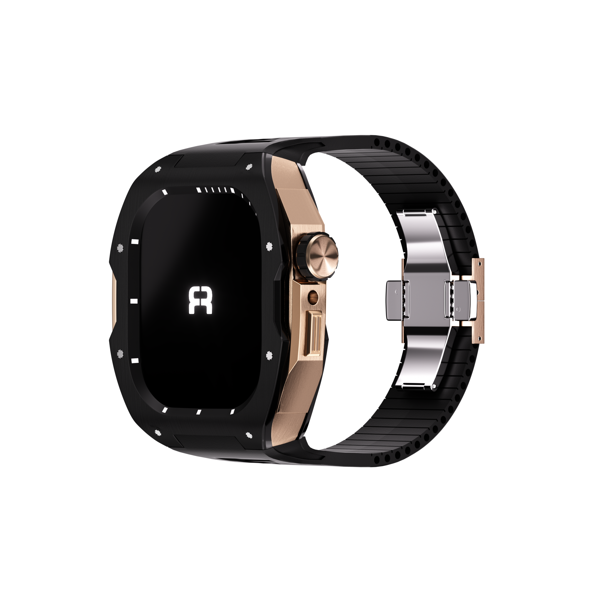 Reqior Apple Watch 45mm Case with Rubber Strap (Black/Rose Gold)