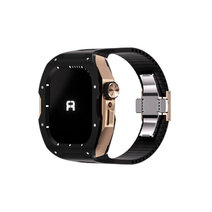 Reqior Apple Watch 45mm Hülle mit integriertem Gummi-Armband (Schwarz/Roségold)