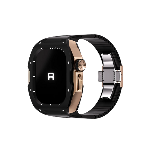 Reqior Apple Watch 45mm Hülle mit integriertem Gummi-Armband (Schwarz/Roségold)