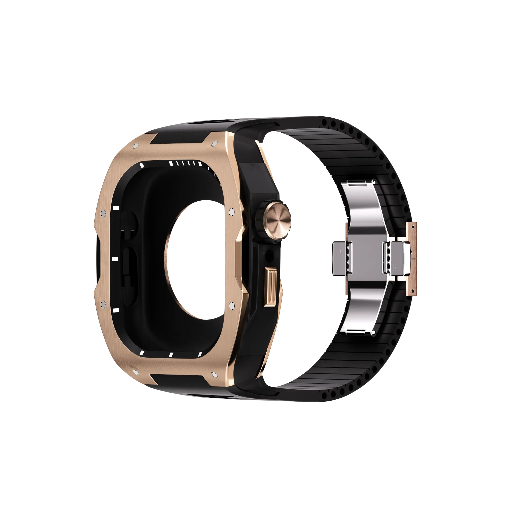 Reqior Apple Watch 45mm Hülle mit integriertem Gummi-Armband (Roségold/Schwarz)