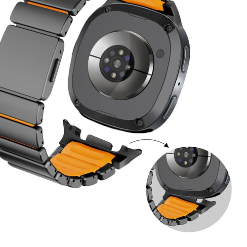 Bandz Samsung Galaxy Watch 8 - 44mm Titanium Strap 'Hybrid' (Black/Orange)