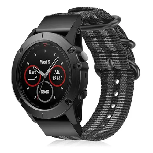 Garmin Fenix 5x/6x Nylon Strap with Buckle (Black/Grey)