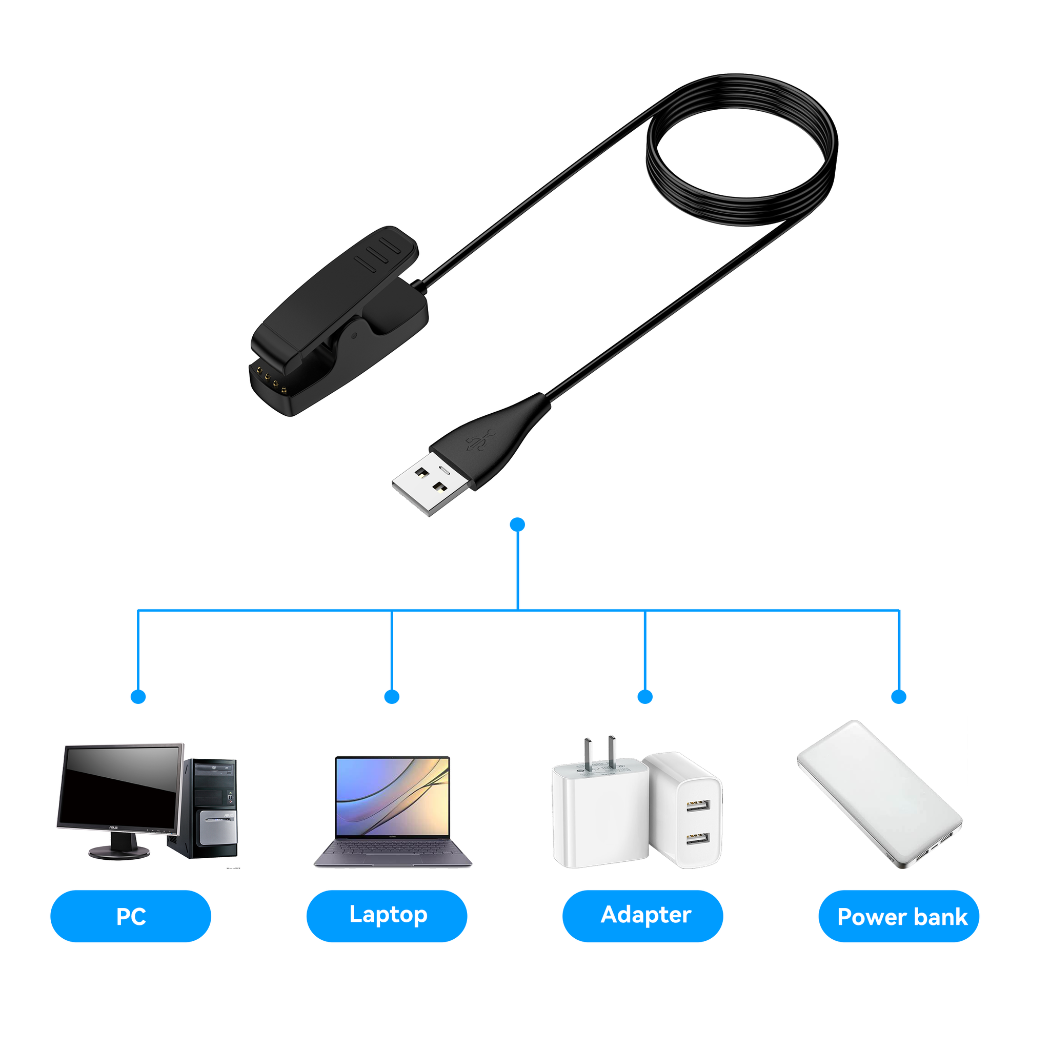 Garmin Vivomove HR USB-A Ladegerät (Schwarz) 100cm