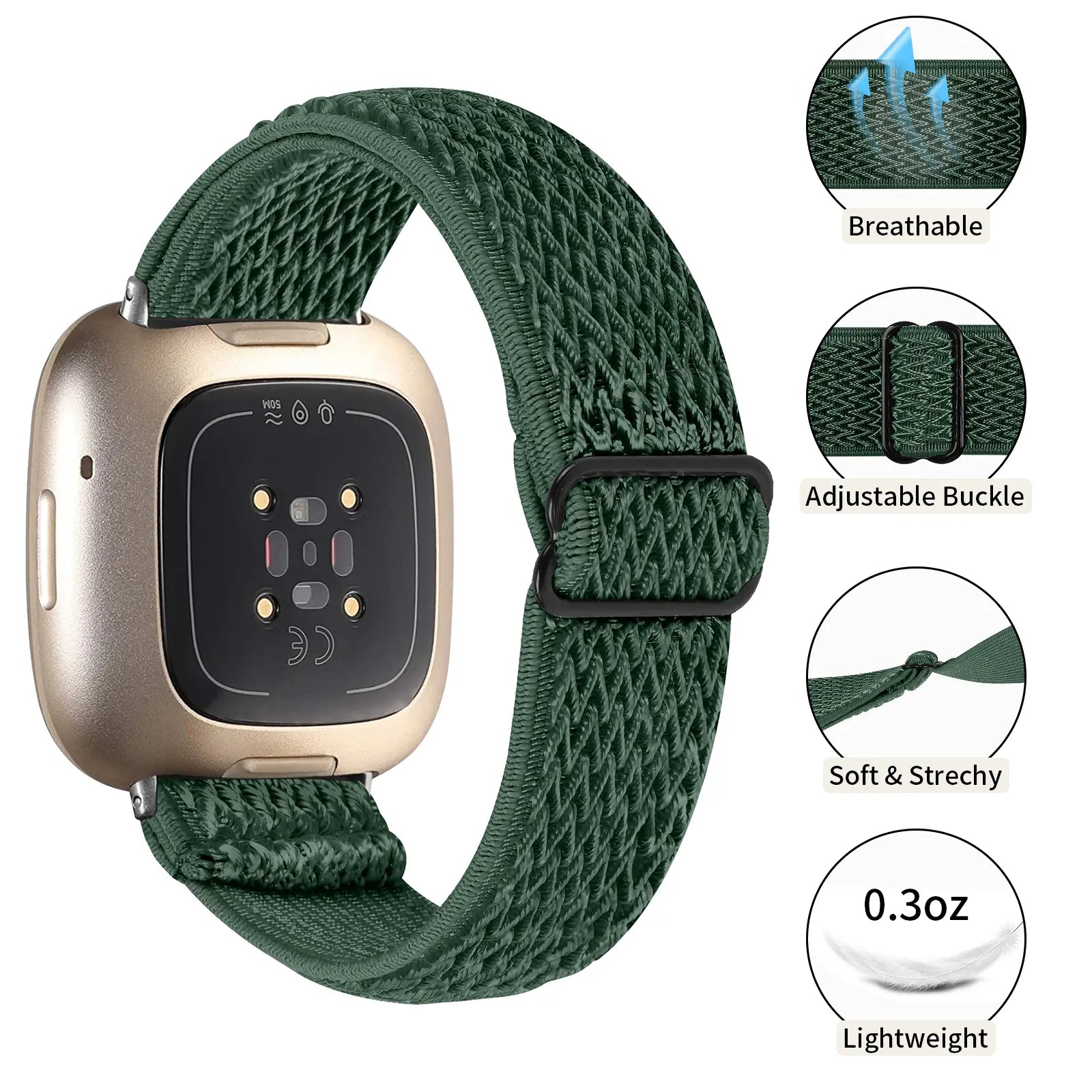 Fitbit Versa 3 Elastic Strap (Green)