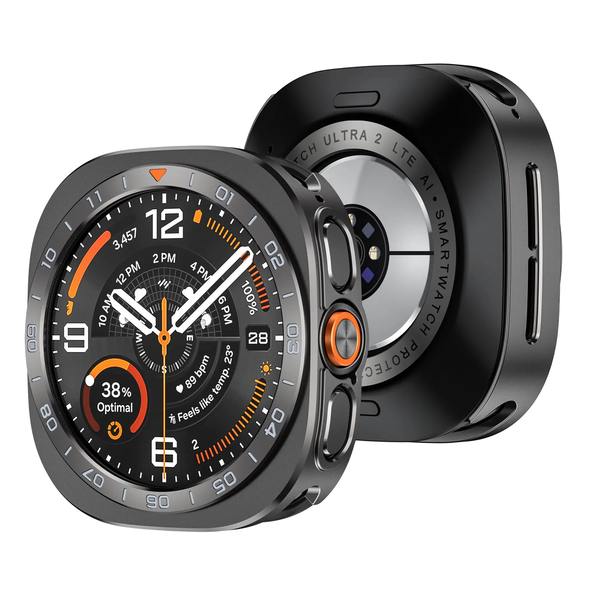 Samsung Galaxy Watch Ultra 2 Bezel Metallhülle (Dunkelgrau/Orange)