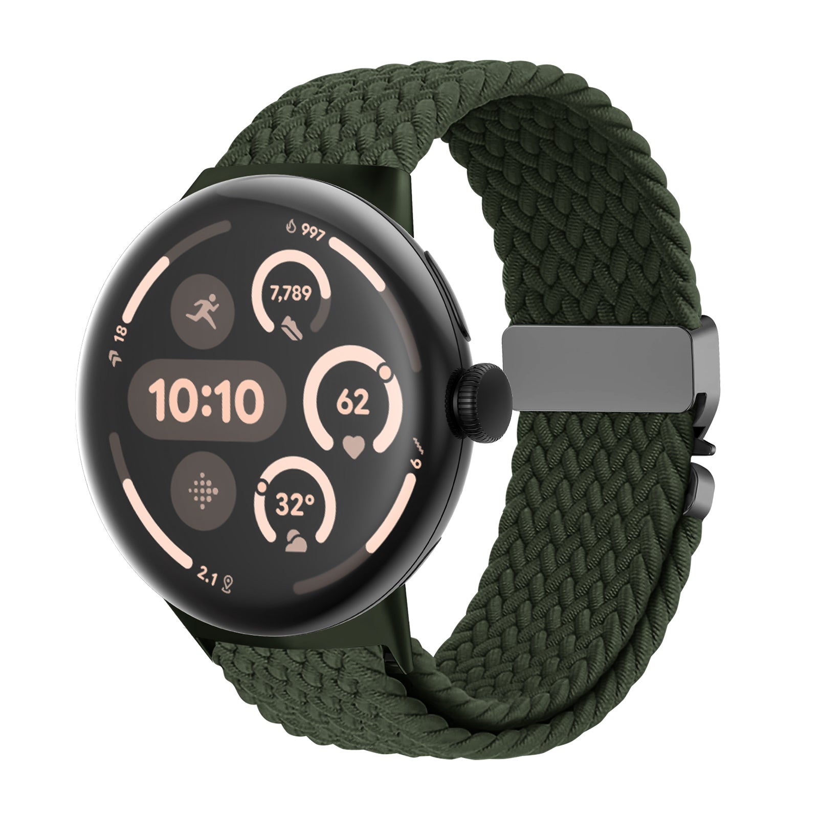 Google Pixel Watch 3 - 45mm Geflochtenes Armband mit P-Schnalle (Grün)