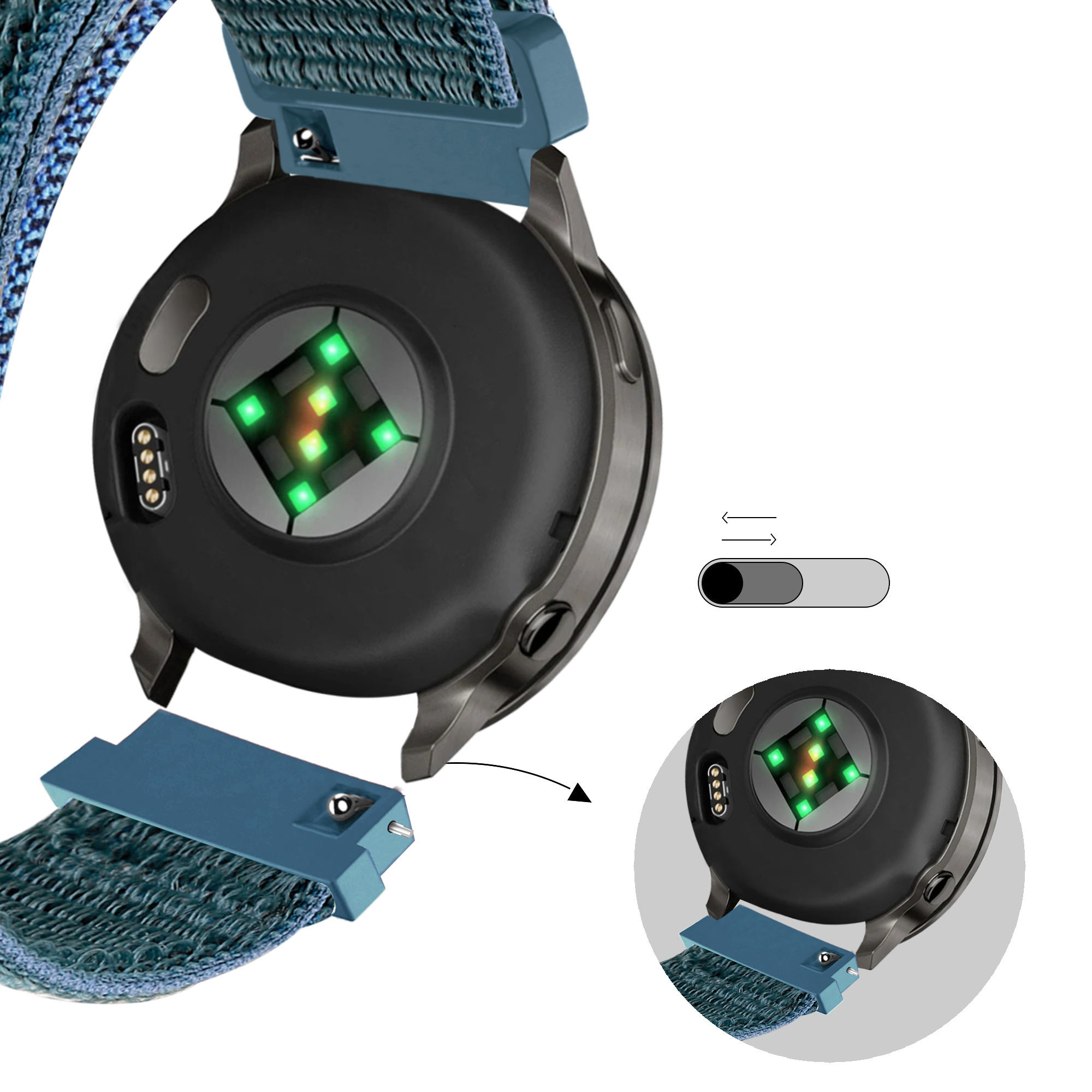 Bandz Garmin Vivoactive 4s Nylon Loop Armband (Grün-Grau)