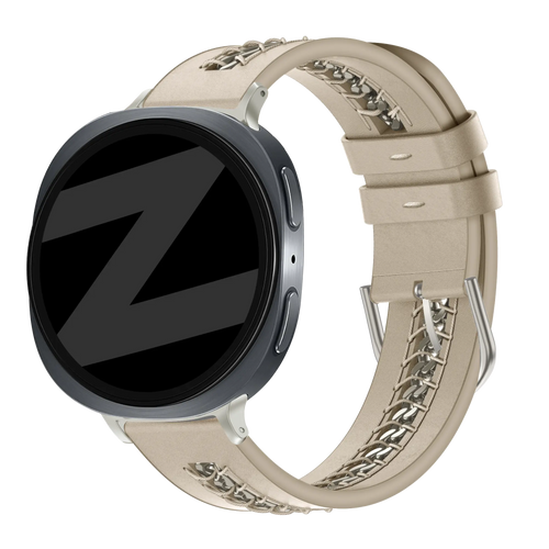 Bandz Samsung Galaxy Watch 8 - 44mm Lederarmband 'Chains' (Beige)