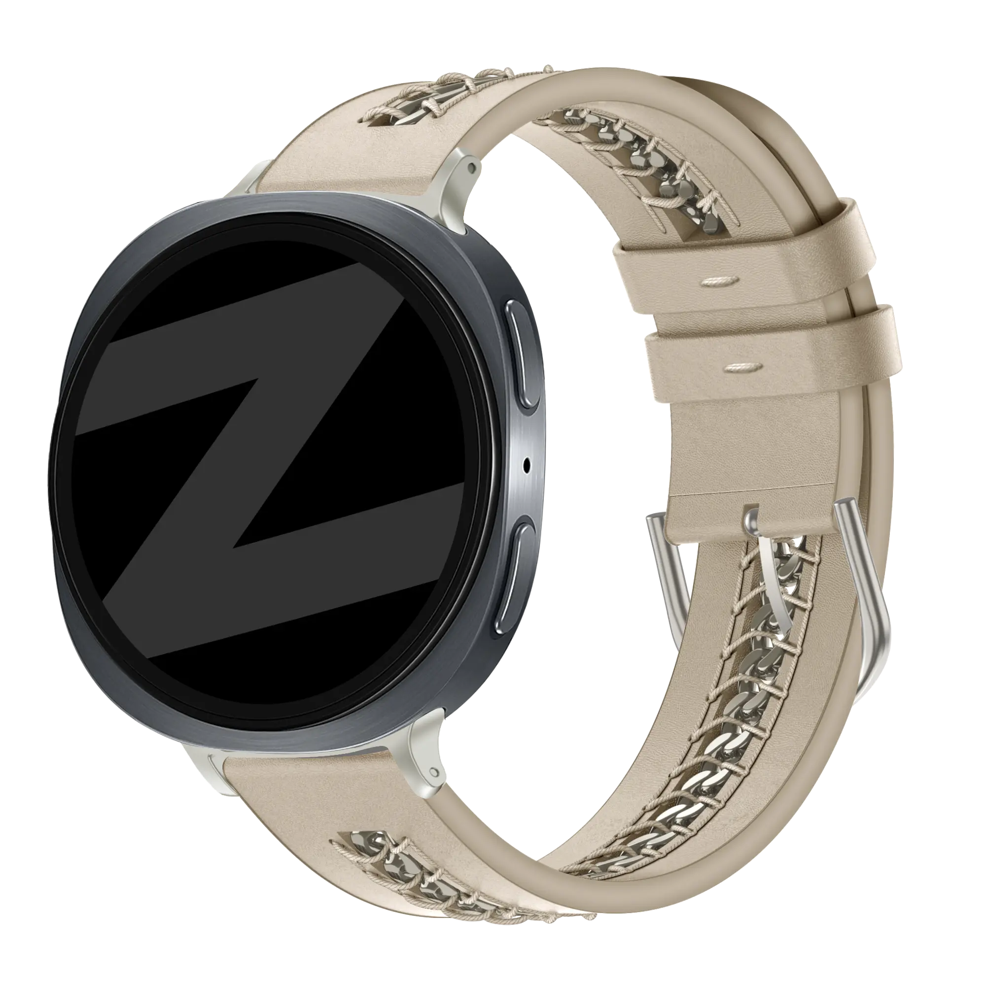 Bandz Samsung Galaxy Watch 8 - 44mm Lederarmband 'Chains' (Beige)