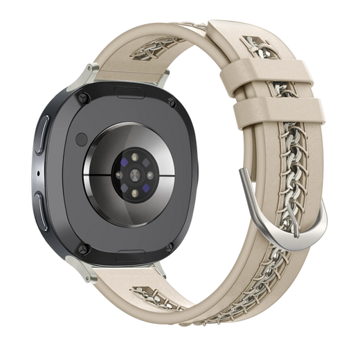Bandz Samsung Galaxy Watch 8 Classic Leather Strap 'Chains' (Beige)