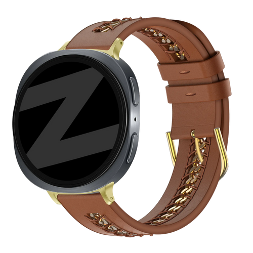 Bandz Samsung Galaxy Watch 8 Classic Lederarmband 'Chains' (Braun)