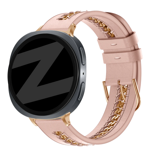 Bandz Samsung Galaxy Watch 8 Classic Leather Strap 'Chains' (Pink)