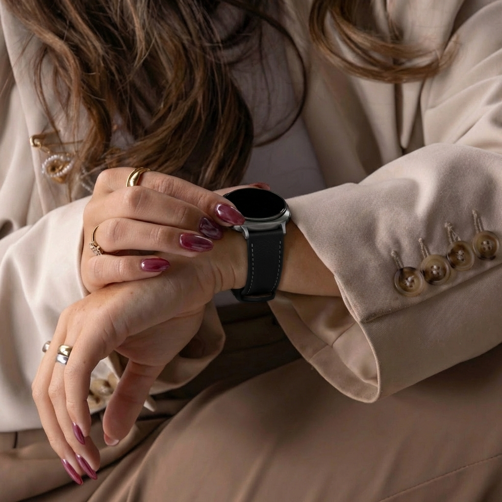 Samsung Galaxy Watch 8 - 40mm Gebürstetes Lederarmband (Schwarz)