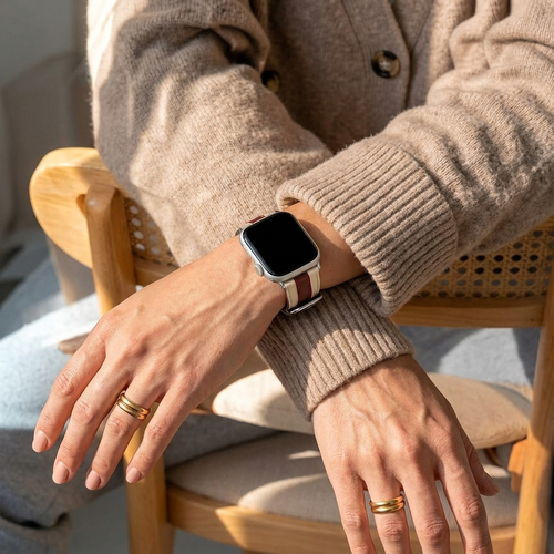 Apple Watch Slim Hybrid Lederarmband (Beige/Rot)