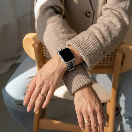 Apple Watch Slim Hybrid Lederarmband (Grau/Schwarz)