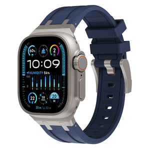 Apple Watch Luxus Liquid Silikonarmband (Blau mit Titanium)
