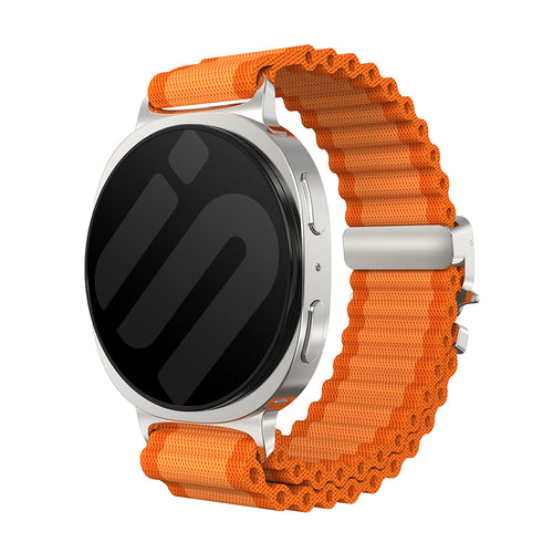 Samsung Galaxy Watch 8 - 44mm Outdoor Nylonarmband mit P-Schnalle (Orange/Silber)