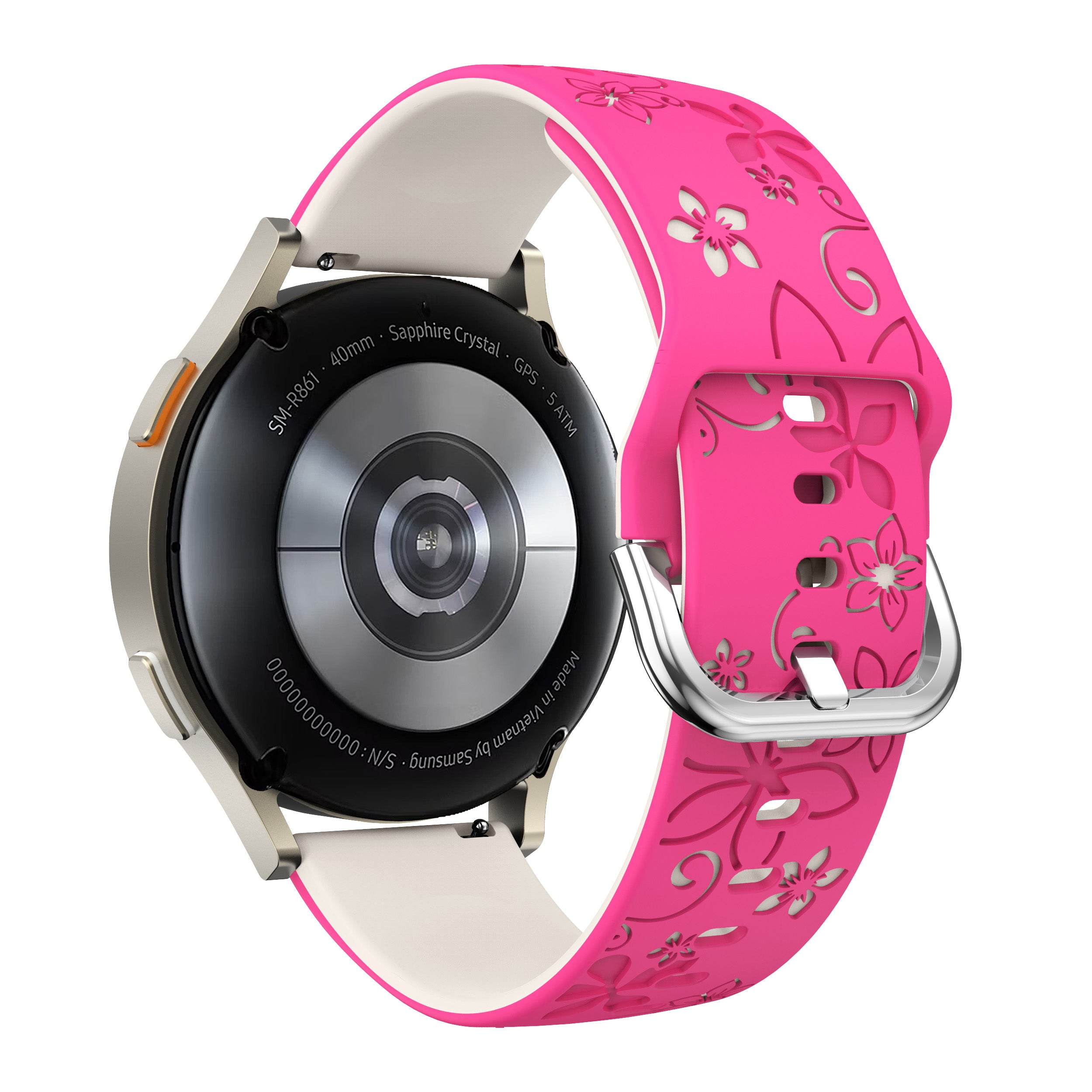 Samsung Galaxy Watch 4 Classic 46mm Flower Silikonarmband (Knalliges Rosa/Polarstern)
