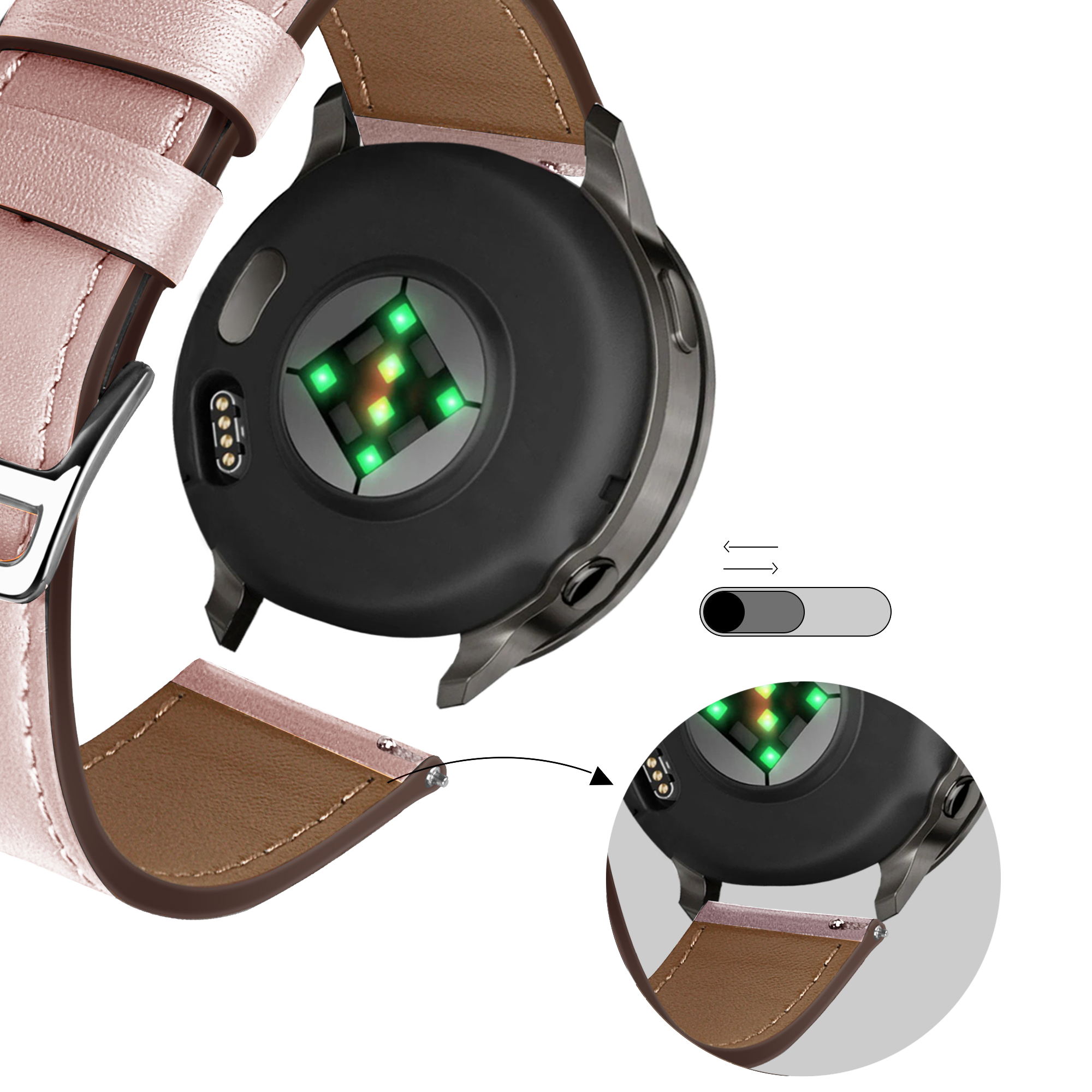 Bandz Garmin Forerunner 245 Leather Strap 'Deluxe' (Pink)