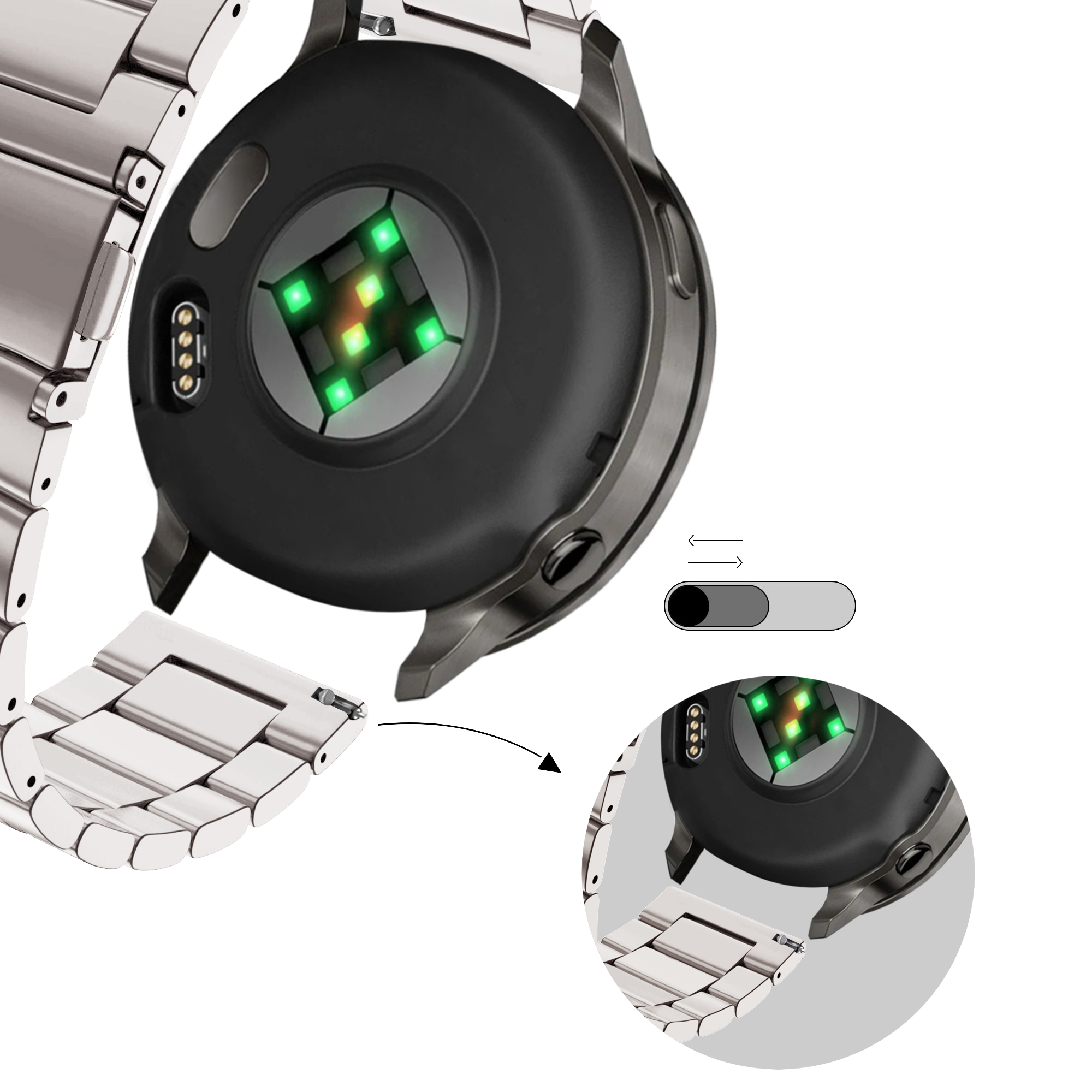 Bandz Garmin Forerunner 165 Stahlarmband 'Classic' (Polarstern)