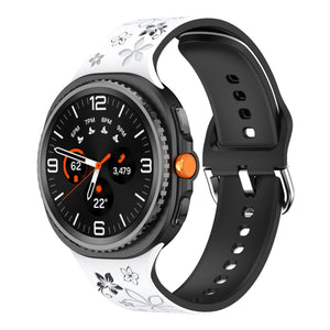 Samsung Galaxy Watch 8 - 40mm Silikonarmband mit Blumenmuster (Weiß/Schwarz)