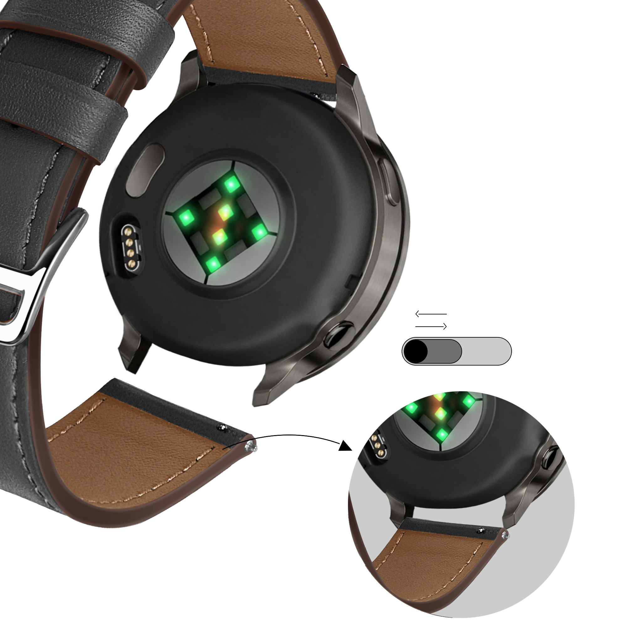 Bandz Garmin Venu 2 Leather Strap 'Deluxe' (Black)